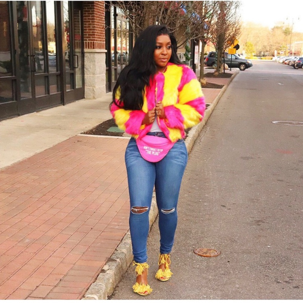 Pink & Yellow Faux Fur Jacket
